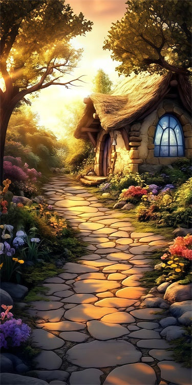 Toile de fond Sweep Photo Fleurie Sentier Jardin Cottage de Pierre Enchanté LXX2-305