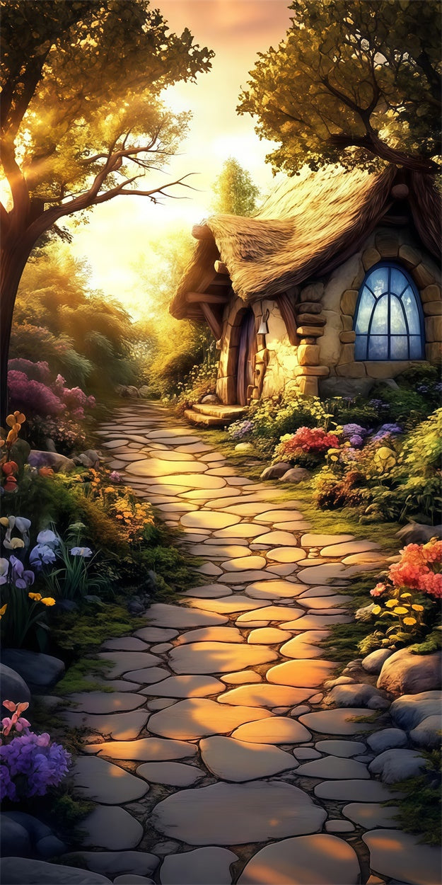 Toile de fond Sweep Photo Fleurie Sentier Jardin Cottage de Pierre Enchanté LXX2-305