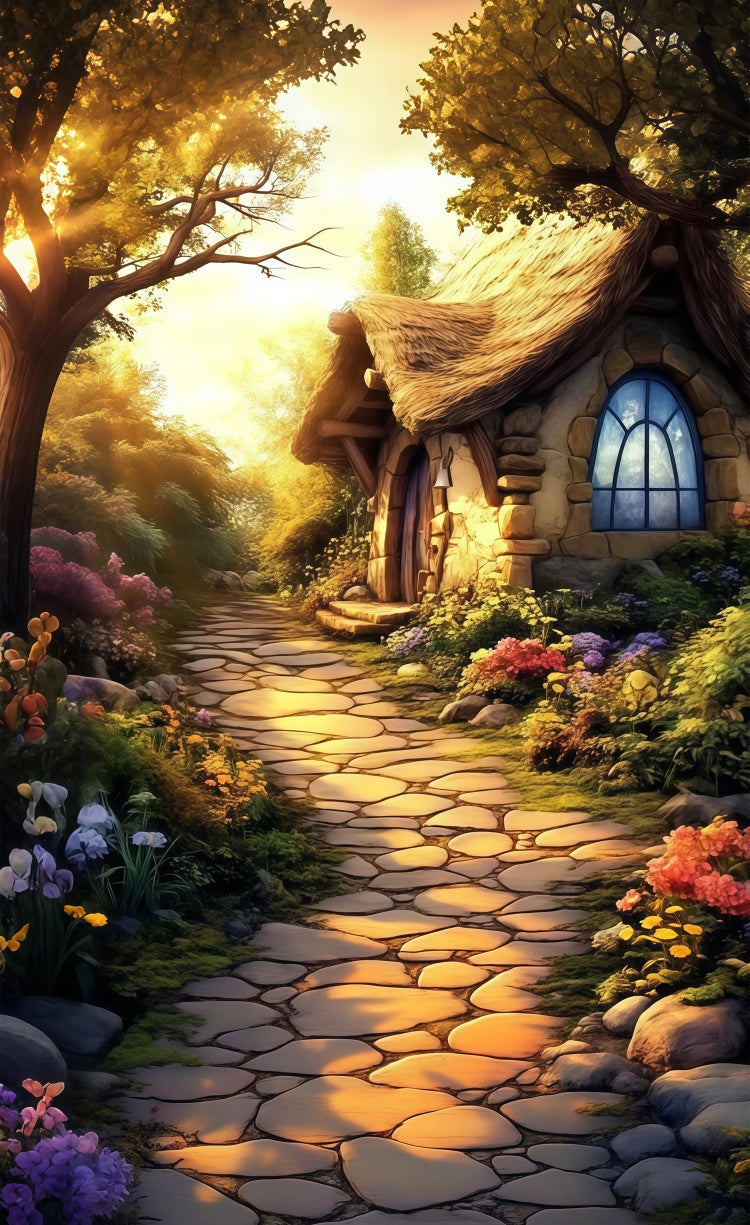 Toile de fond Sweep Photo Fleurie Sentier Jardin Cottage de Pierre Enchanté LXX2-305