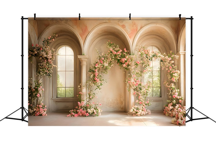 Fond Photo Printemps Arche Florale Fenêtre Élégante LXX2-41