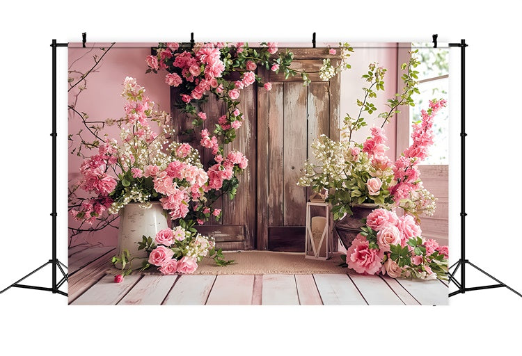 Toile de fond Printemps Porte en Bois Rose Floral Vintage LXX2-46