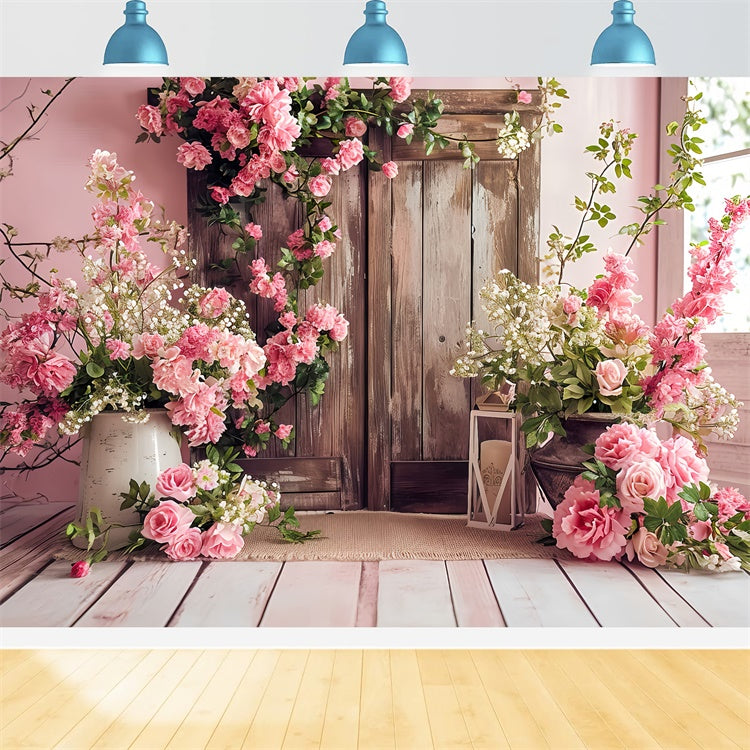 Toile de fond Printemps Porte en Bois Rose Floral Vintage LXX2-46