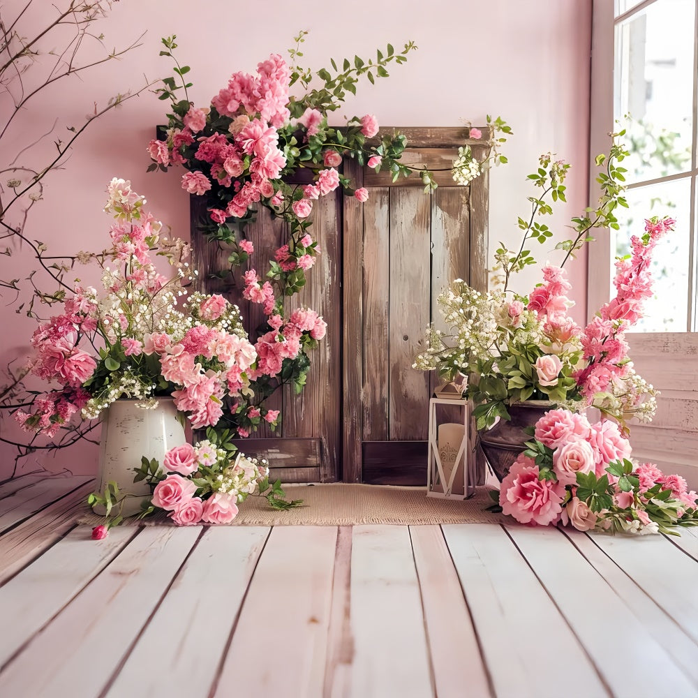 Toile de fond Printemps Porte en Bois Rose Floral Vintage LXX2-46