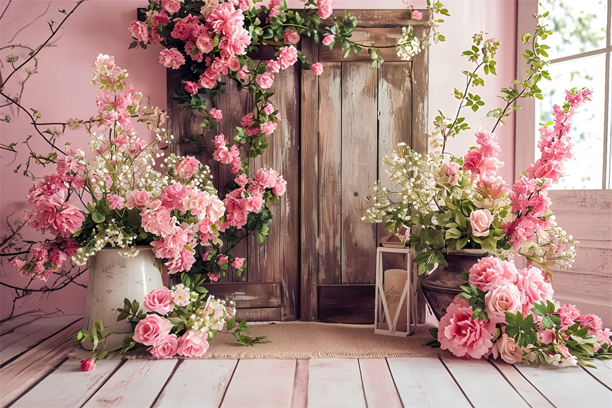 Toile de fond Printemps Porte en Bois Rose Floral Vintage LXX2-46