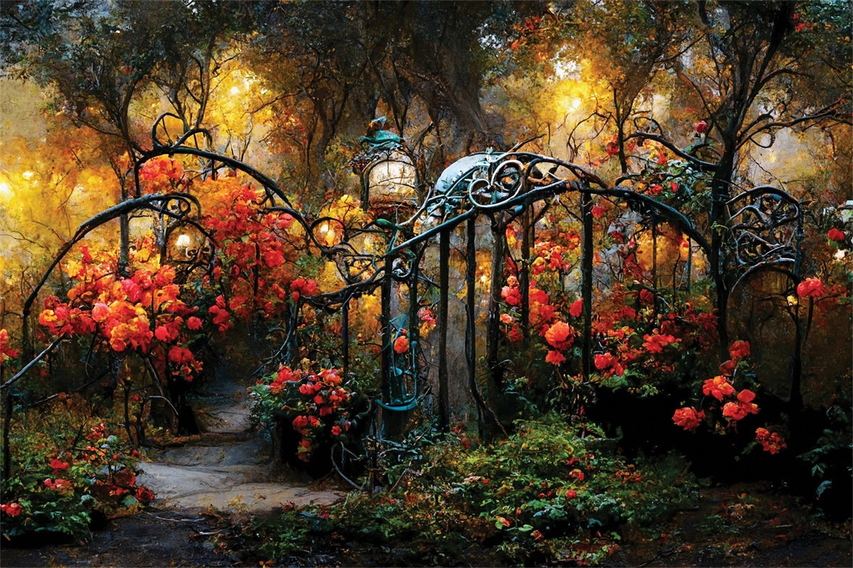 Fond Photo Fleur Chemin de Jardin d'Automne Portail en Fer LXX2-53
