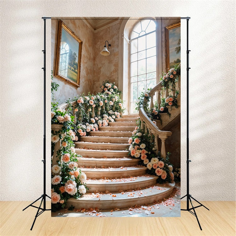 Toile de fond Printemps Escalier Floral Luxueux Mariage LXX2-61