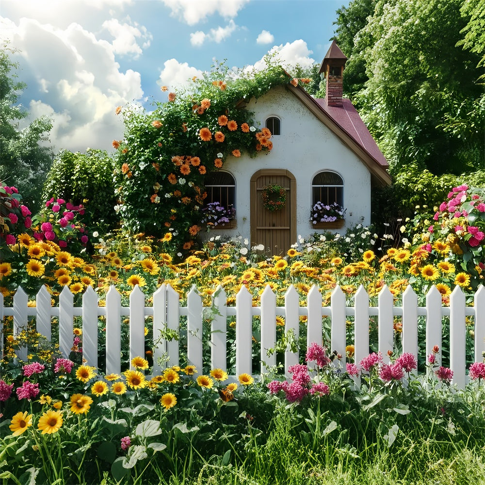 Fond Photo Printemps Cottage de Tournesols Fleurs Épanouies LXX2-64