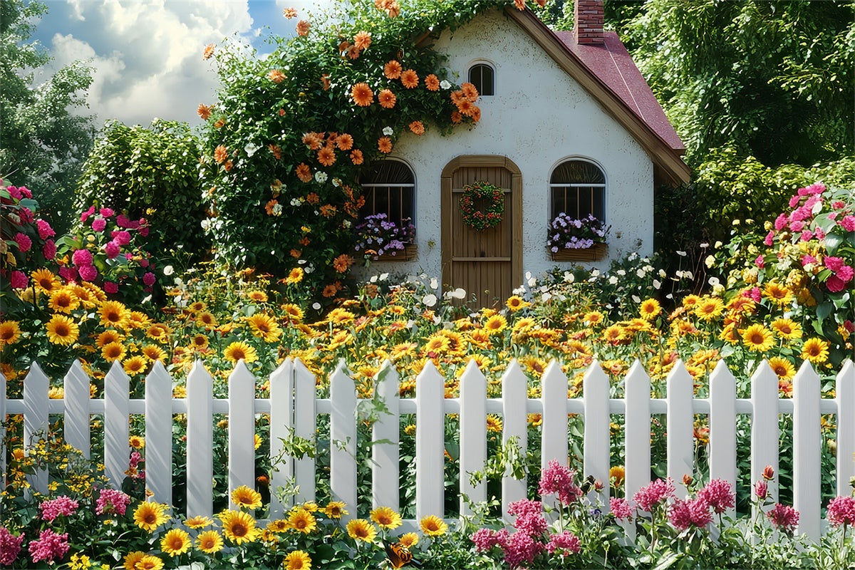 Fond Photo Printemps Cottage de Tournesols Fleurs Épanouies LXX2-64