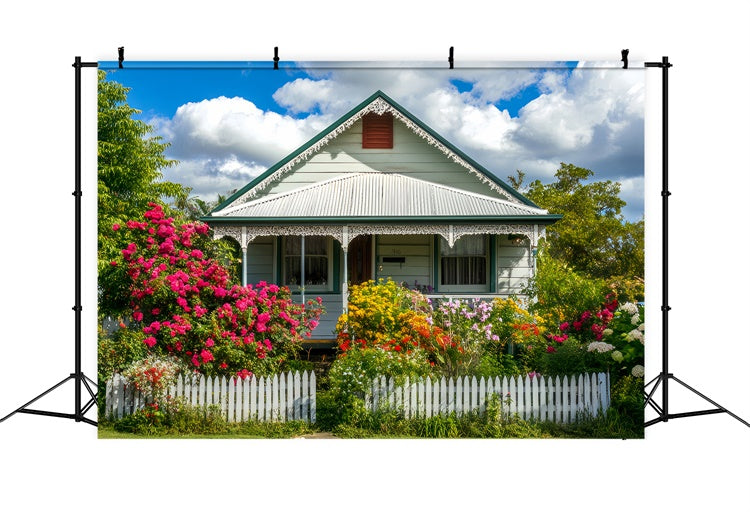 Fond Photo Printemps Cottage de Jardin Fleurs ensoleillées LXX2-65