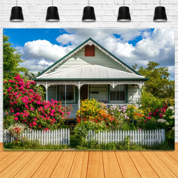 Fond Photo Printemps Cottage de Jardin Fleurs ensoleillées LXX2-65