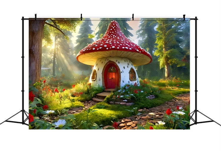 Fond Photo Printemps Forêt de Contes de Fées Maison Champignon LXX2-69