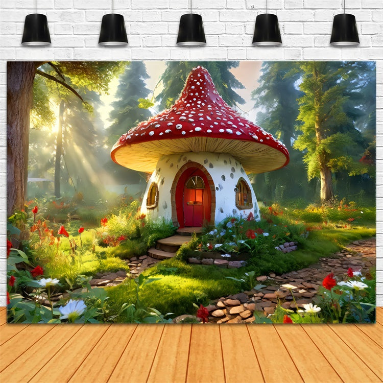 Fond Photo Printemps Forêt de Contes de Fées Maison Champignon LXX2-69
