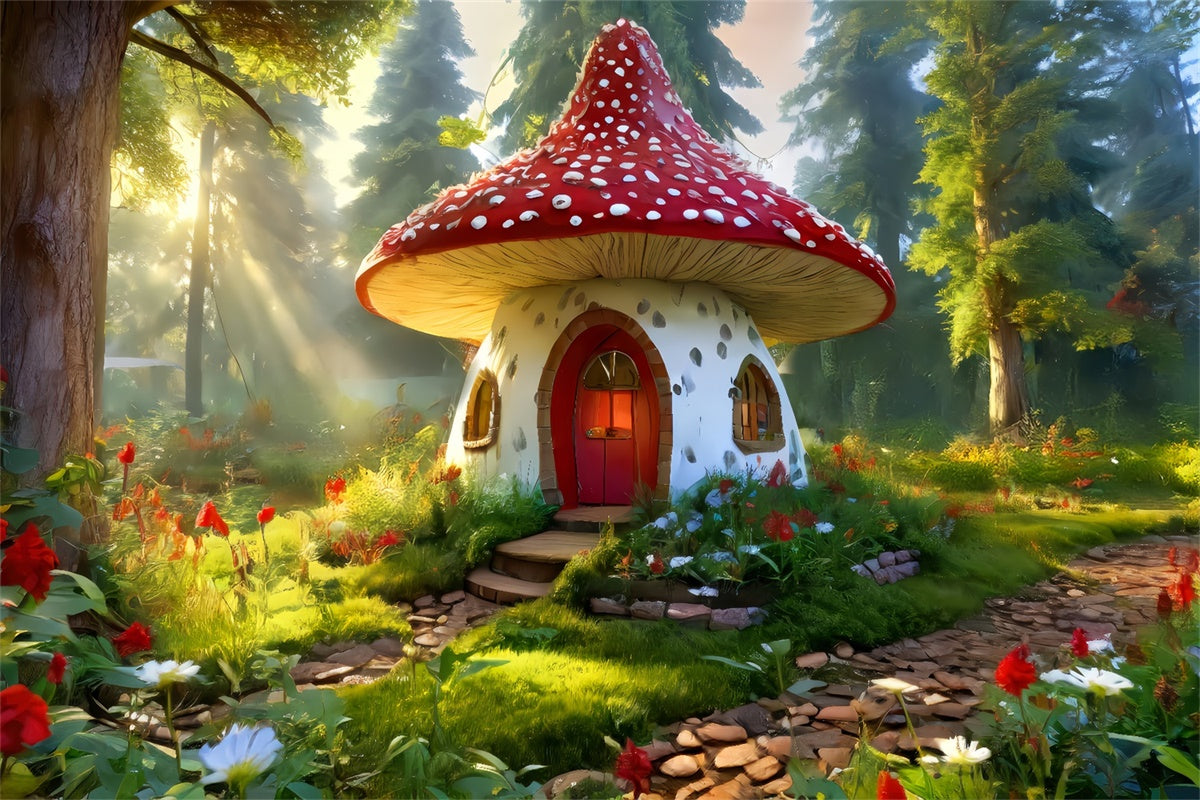 Fond Photo Printemps Forêt de Contes de Fées Maison Champignon LXX2-69