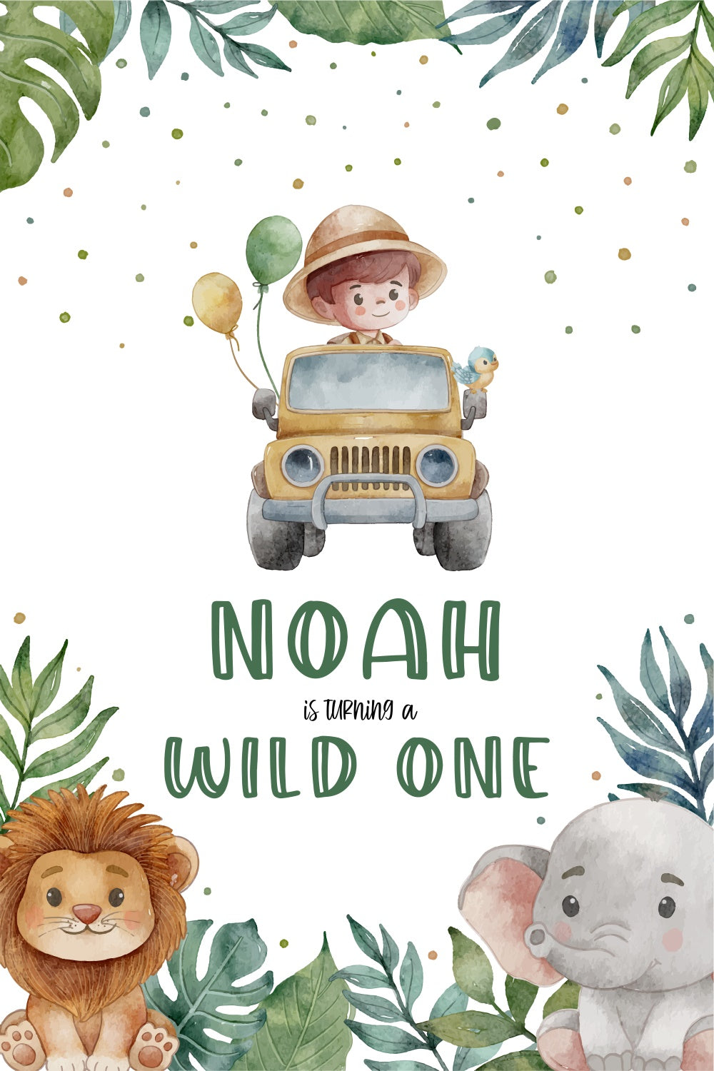 Toile de fond Anniversaire Personnalisable Aventure Animaux Forêt Tropicale LXX3-105