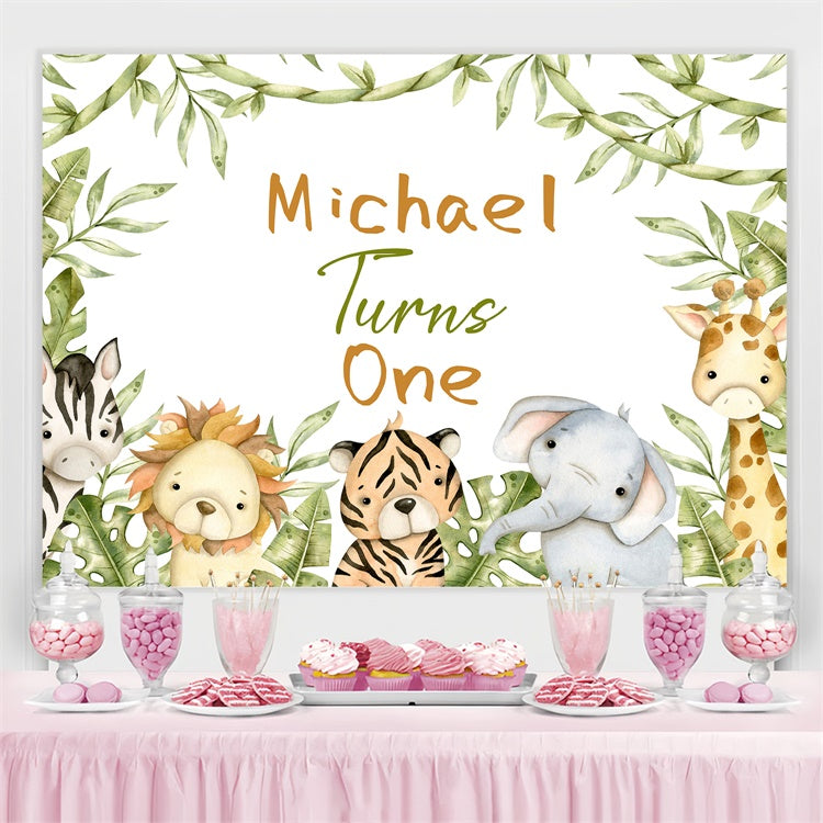 Toile de fond Personnalisable Anniversaire Thème Animaux Safari Mignon LXX3-106