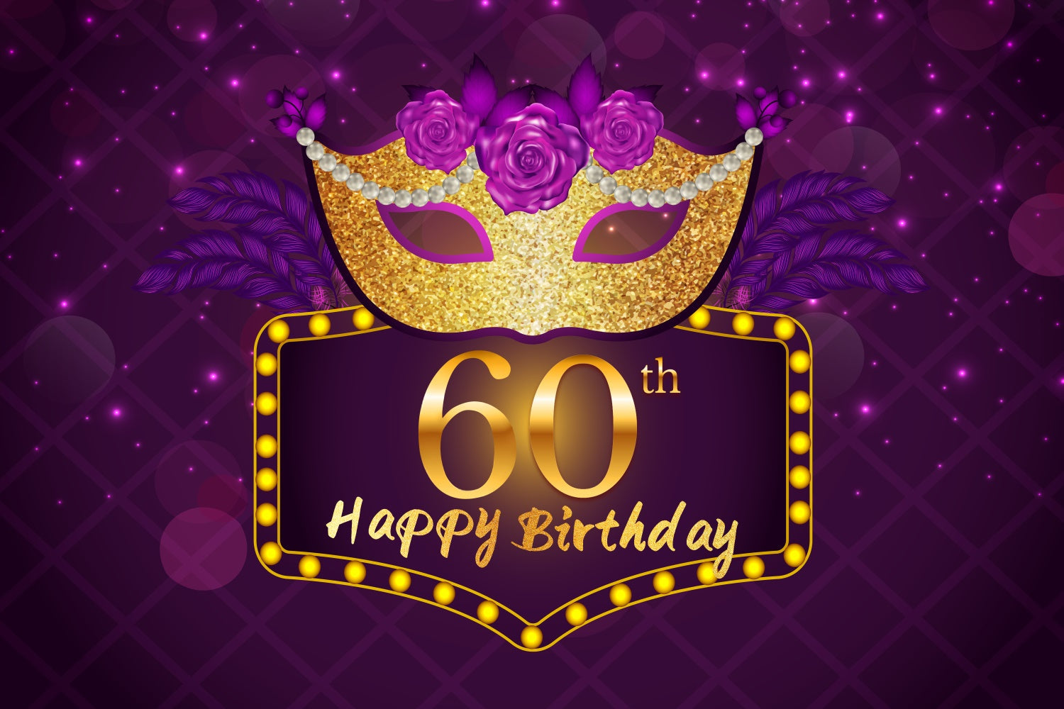 Toile de fond Deco Anniversaire Personnalisé Masque Paillettes Violet 60ème LXX3-108