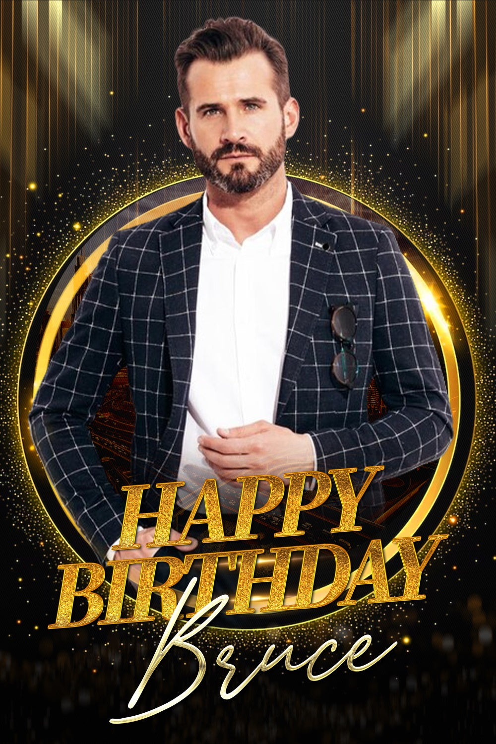 Toile de fond Anniversaire Personnalisable Élégance Noir et Or LXX3-111