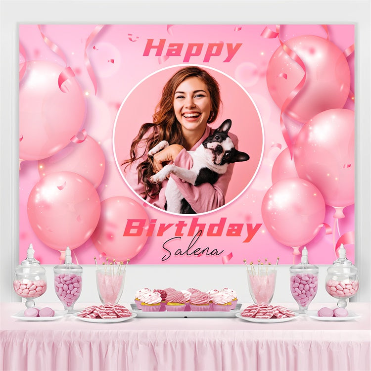 Toile de fond Anniversaire Personnalisé Ballons Confettis Roses LXX3-113