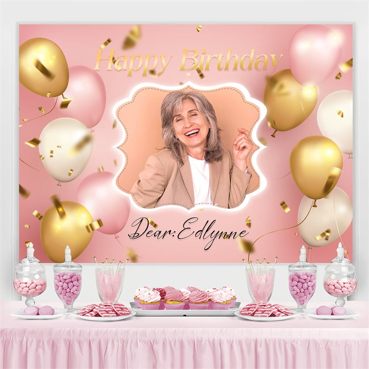 Toile de fond Anniversaire Personnalisable Ballons Confettis Dorés LXX3-114