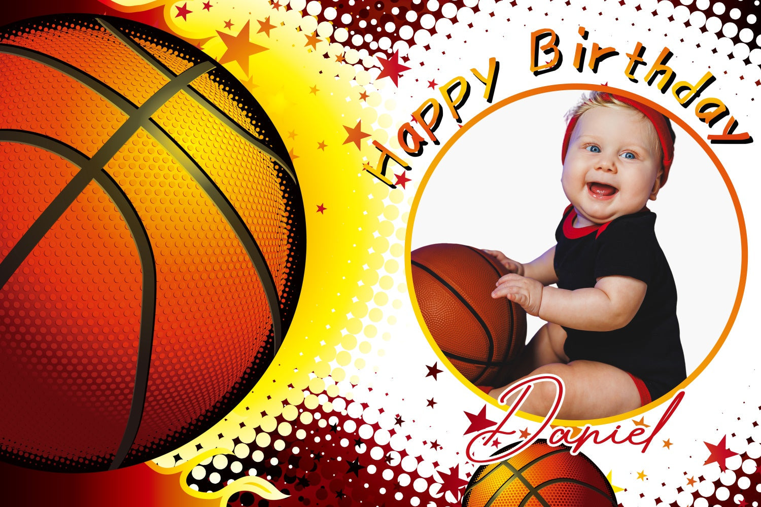 Toile de fond Deco Anniversaire Personnalisé Thème Basket Sportif LXX3-117
