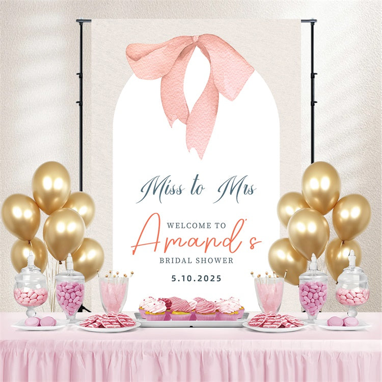 Toile de fond Bridal Shower Personnalisable Nœud Rose Minimaliste LXX3-118