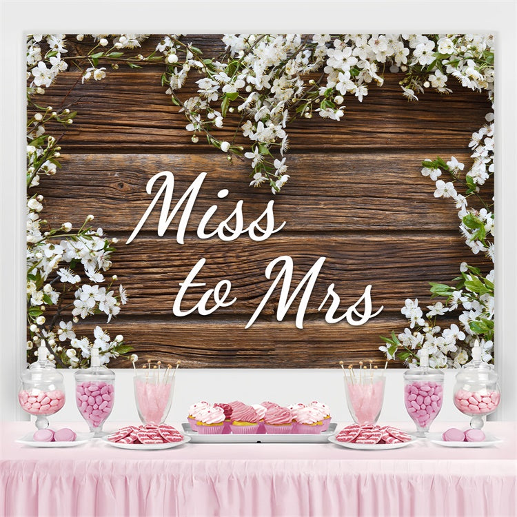 Toile de fond Mariage Personnalisable Fleurs Blanches Bois Rustique LXX3-119