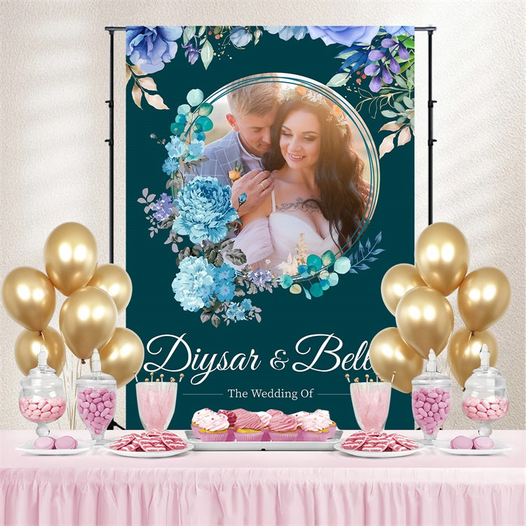 Toile de fond Photo Mariage Personnalisable Romantique Bleu Floral LXX3-123