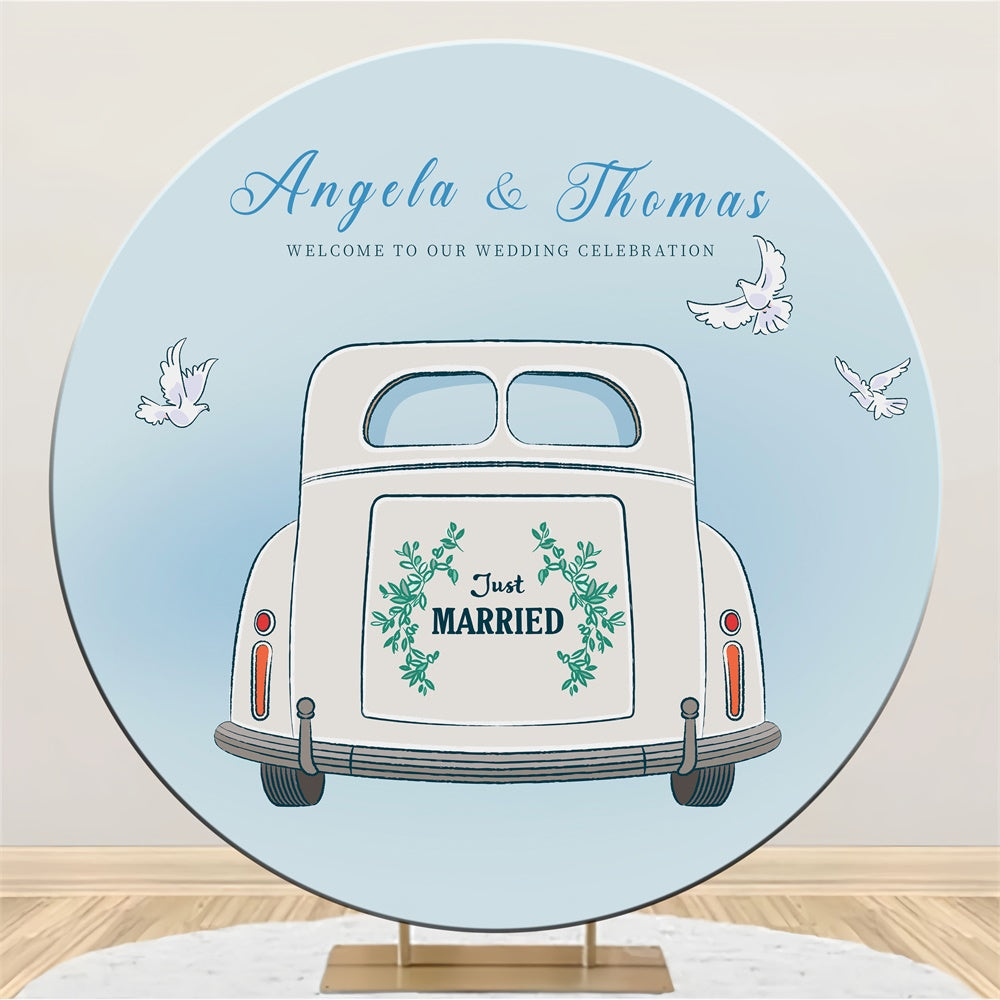 Toile de fond Ronde Personnalisable Voiture Blanche Élégante Florale pour Mariage LXX3-131