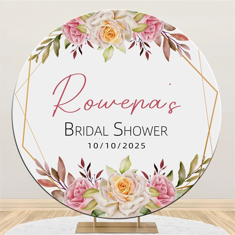 Toile de fond Ronde Personnalisable Cadre Doré Floral pour Bridal Shower LXX3-132