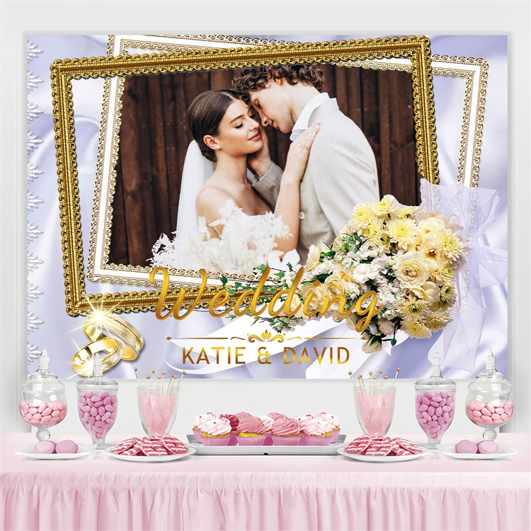 Toile de fond Photo Mariage Personnalisé Bouquet Cadre Doré LXX3-140