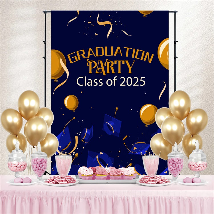 Toile de fond de remise des diplômes 2025 Chapeaux flottants bleus LXX3-166
