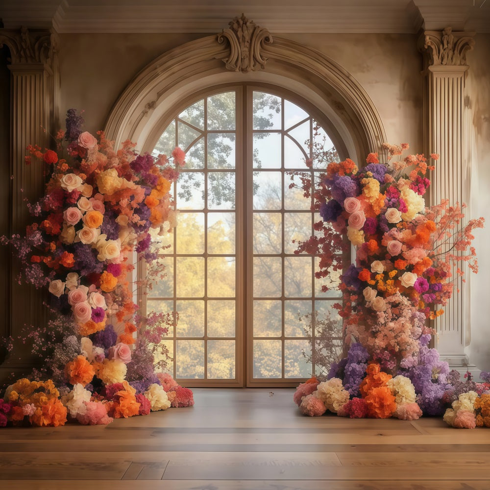 Toile de fond Fête des Mères Fenêtre Florale Heure Dorée LXX3-46