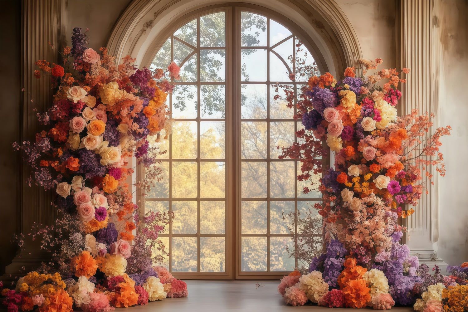 Toile de fond Fête des Mères Fenêtre Florale Heure Dorée LXX3-46