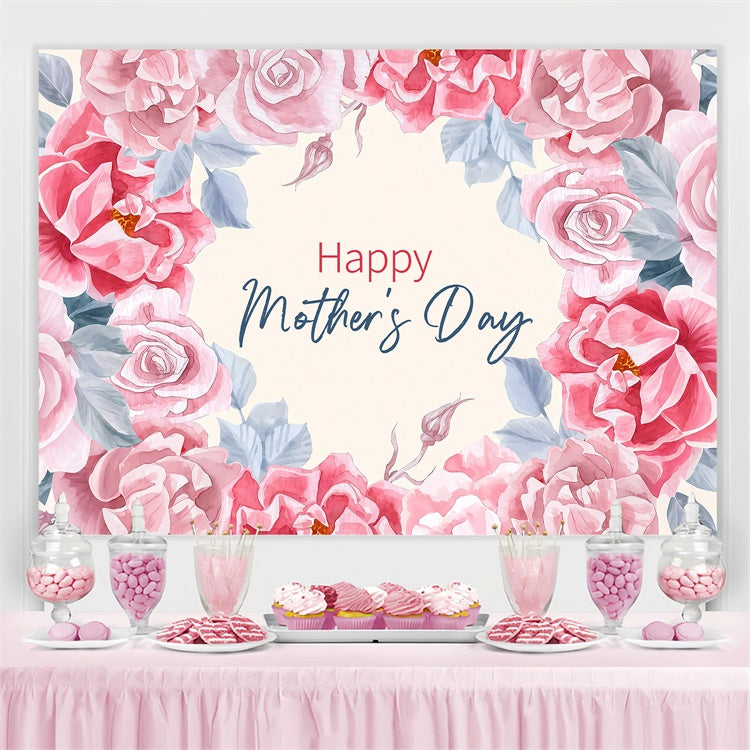 Toile de fond Fête des Mères Personnalisable Couronne de Roses Aquarelle LXX3-70
