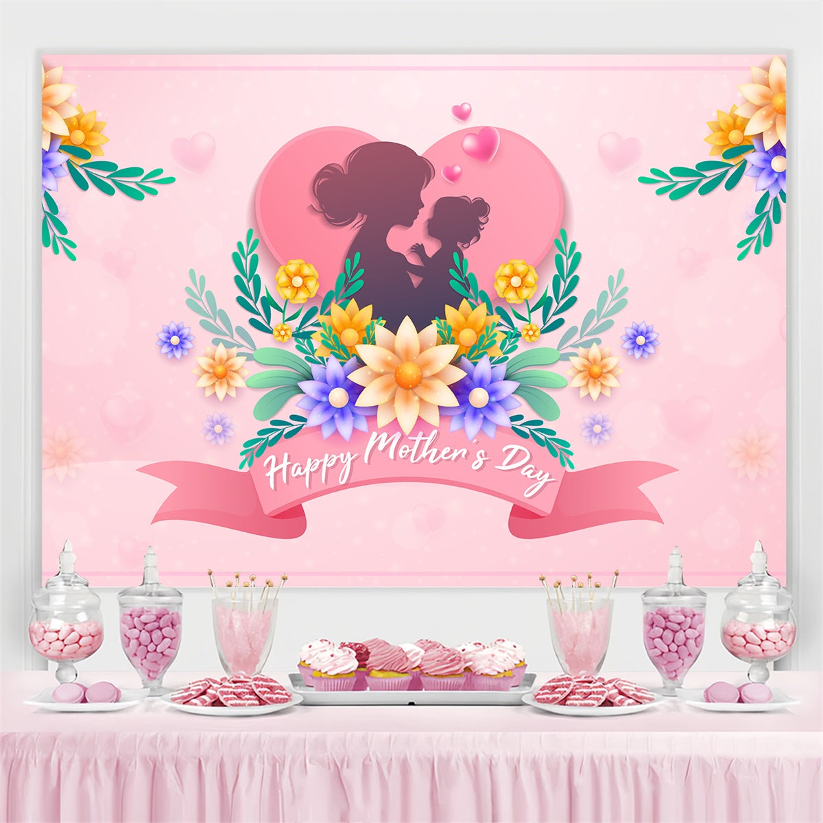 Toile de fond Fête des Mères Personnalisable Moments Tendres et Fleurs LXX3-84