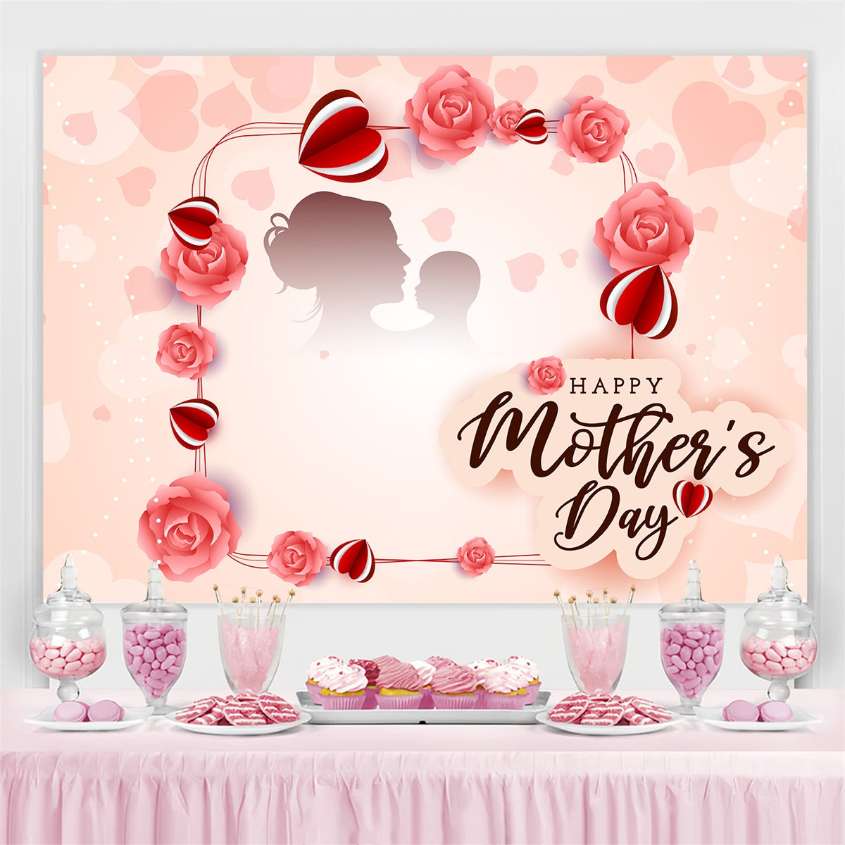 Toile de fond Fête des Mères Personnalisable Cœur Élégant de Roses LXX3-85