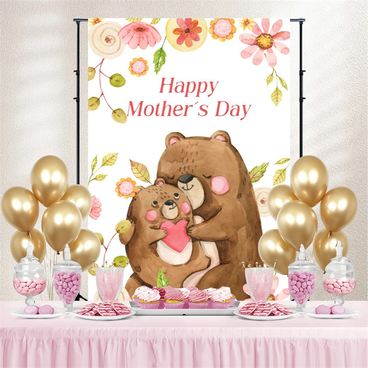 Toile de fond Fête des Mères Personnalisable Câlin d’Ours Aquarelle LXX3-86