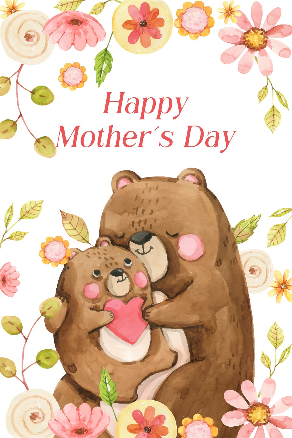 Toile de fond Fête des Mères Personnalisable Câlin d’Ours Aquarelle LXX3-86