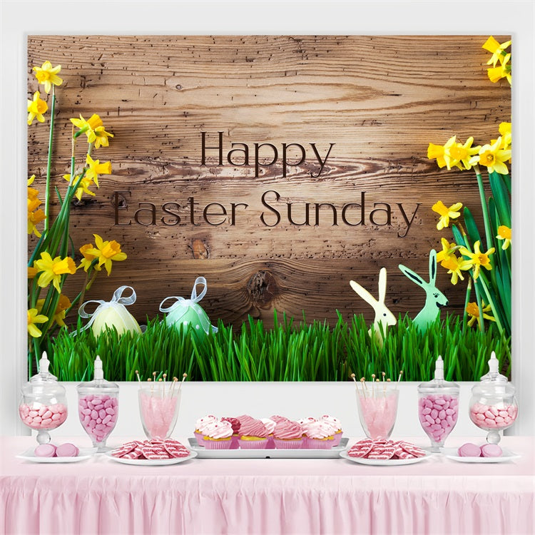 Toile de fond Photo Pâques Bois Rustique Jonquilles Personnalisée LXX3-92