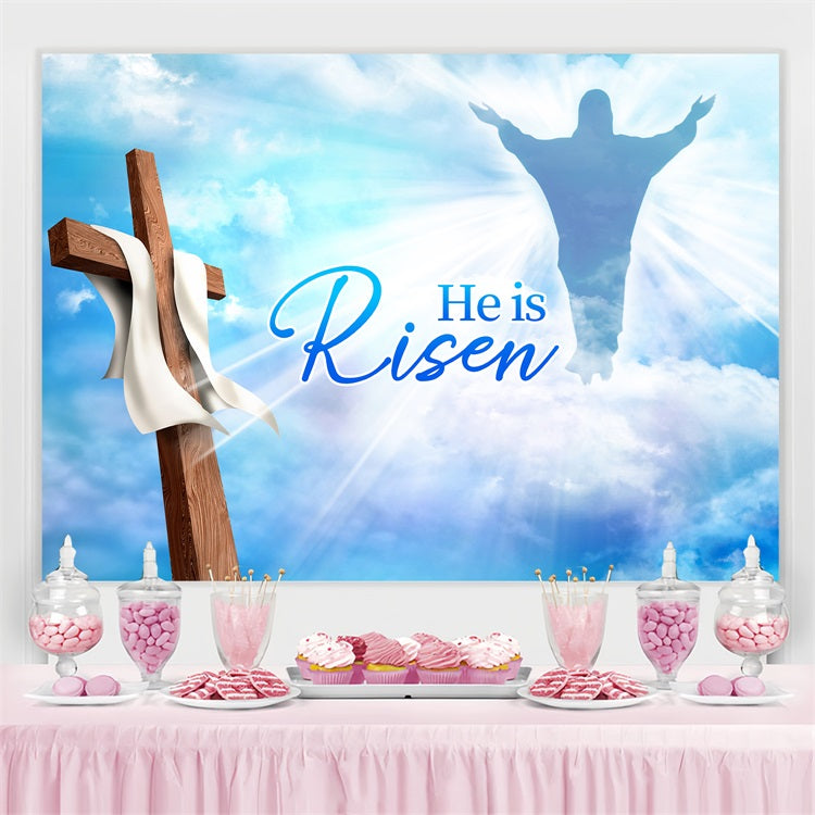 Toile de fond Pâques Chrétienne Ciel Bleu Croix Religieuse Sur Mesure LXX3-93