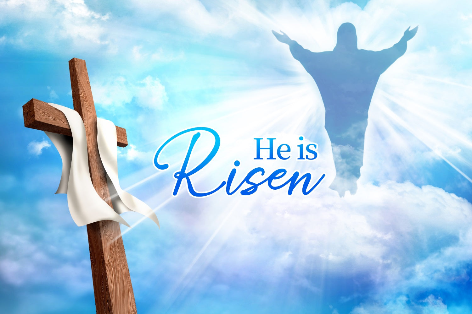 Toile de fond Pâques Chrétienne Ciel Bleu Croix Religieuse Sur Mesure LXX3-93