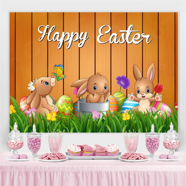 Toile de fond Déco Pâques Lapin Dessin Animé Bois Personnalisée LXX3-99