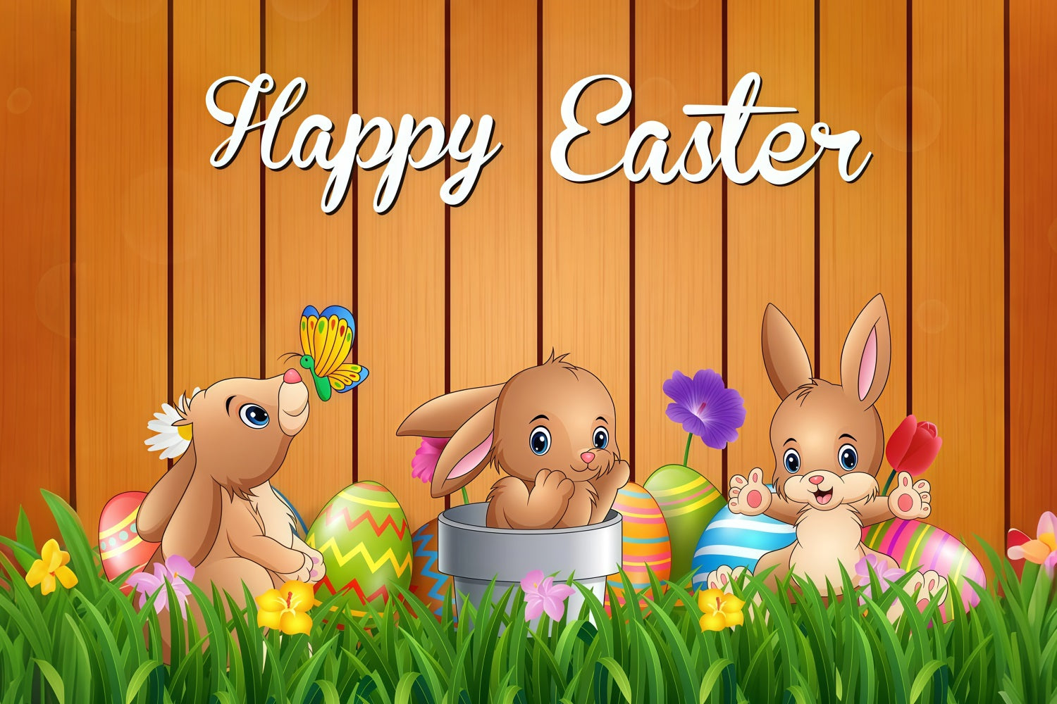 Toile de fond Déco Pâques Lapin Dessin Animé Bois Personnalisée LXX3-99