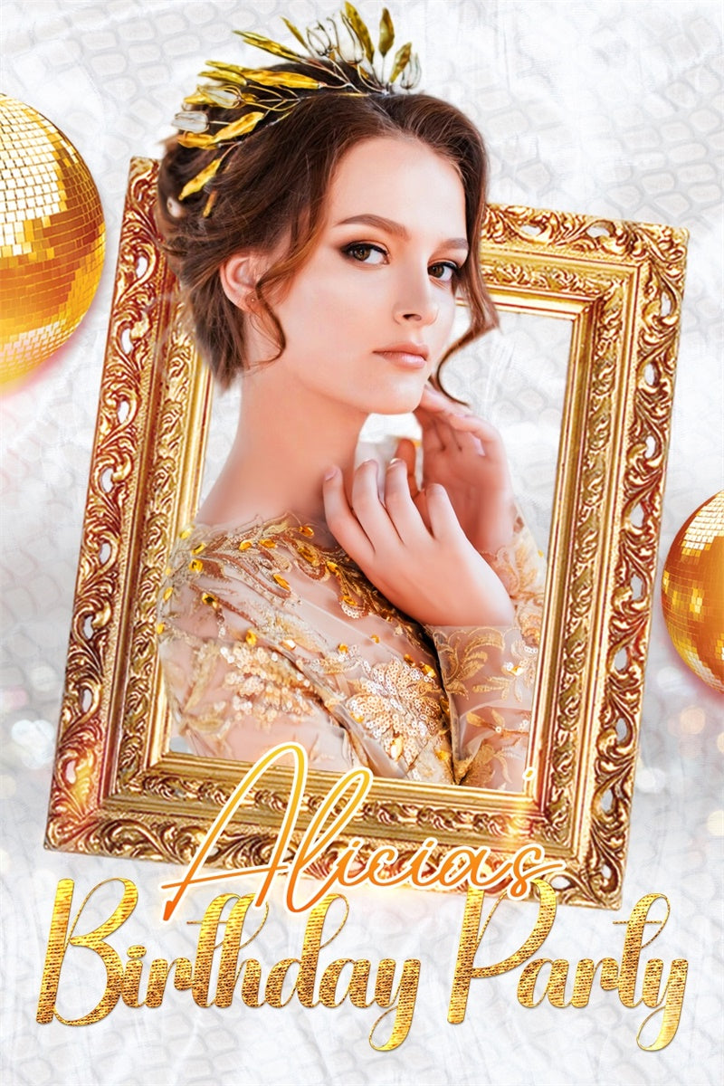 Toile de fond Photo Anniversaire Personnalisable Cadre Doré Élégant LXX4-10