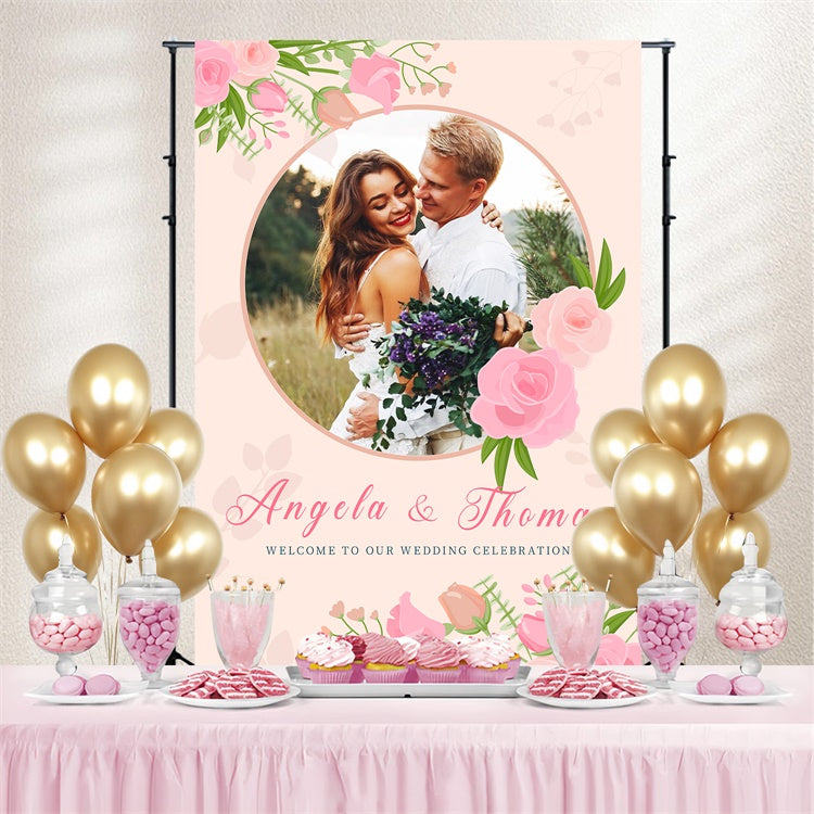 Toile de fond Photo Mariage Personnalisée Cadre Cercle Rose LXX4-106