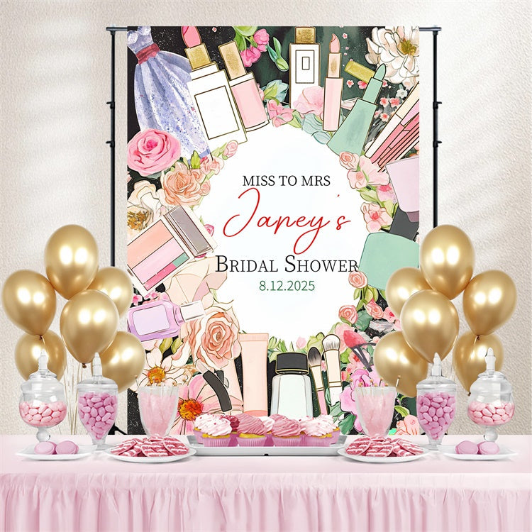 Toile de fond Bridal Shower Photo Personnalisée Maquillage Élégant Floral LXX4-107