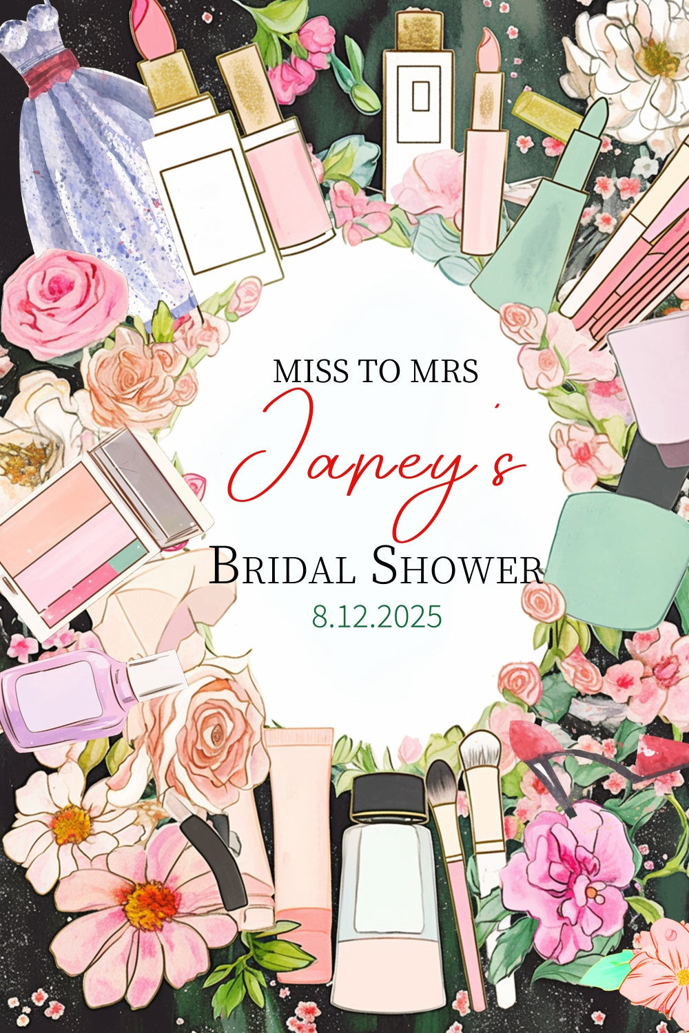Toile de fond Bridal Shower Photo Personnalisée Maquillage Élégant Floral LXX4-107