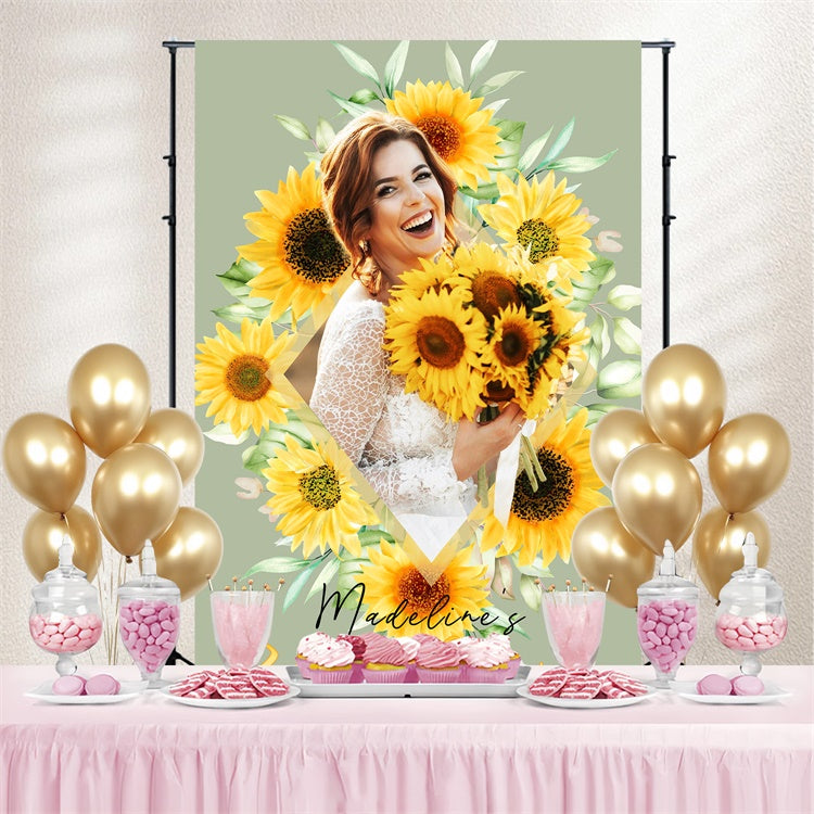 Toile de fond Bridal Shower Personnalisée Tournesol Rustique LXX4-109