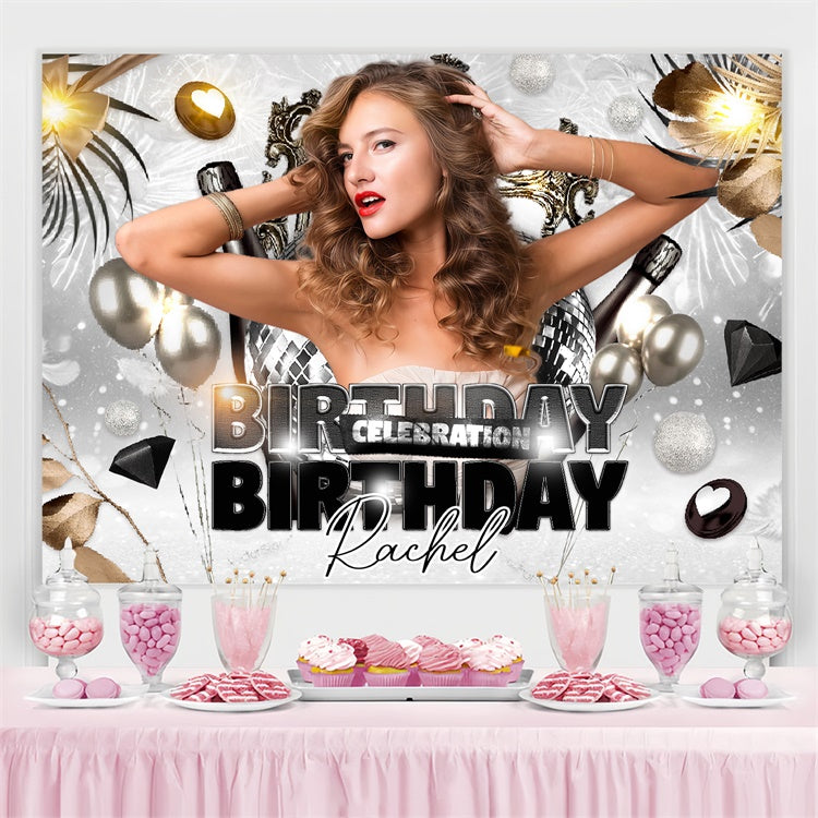 Toile de fond Anniversaire Personnalisable Ballons Argentés Glamour LXX4-11