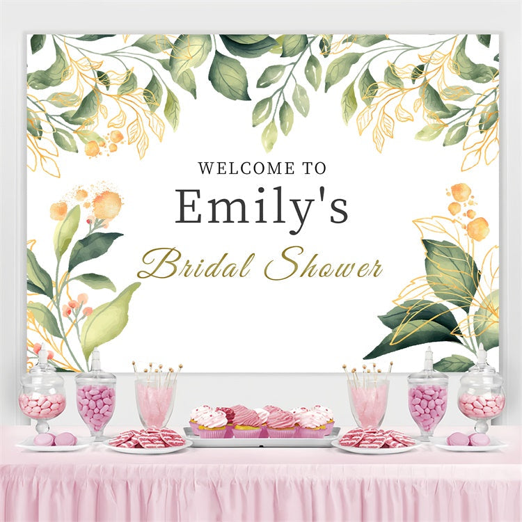 Toile de fond Bridal Shower Personnalisée Feuillage Aquarelle LXX4-116